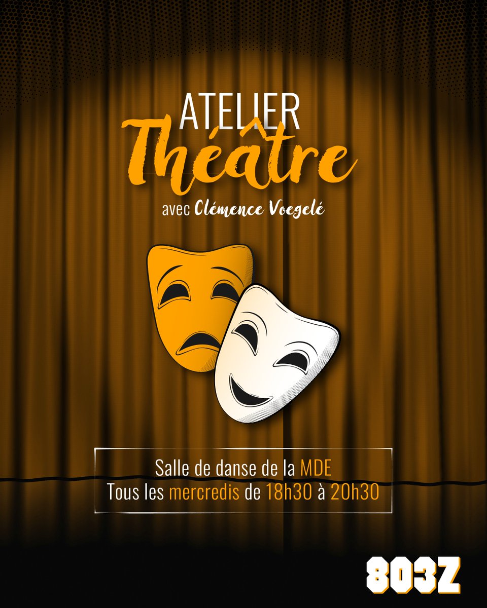 803Z's tweet photo. [Thread]📣 Atelier Théâtre #2 🎭 
C'est demain !

➡️ Nous vous proposons un atelier découverte sur différents exercices théâtraux : travail sur le corps, la voix, l’énergie, etc. N'hésitez pas à nous rejoindre ! 😁

On vous met toutes les infos dans le thread juste en dessous 👇 https://t.co/UgDhmpW86Q
