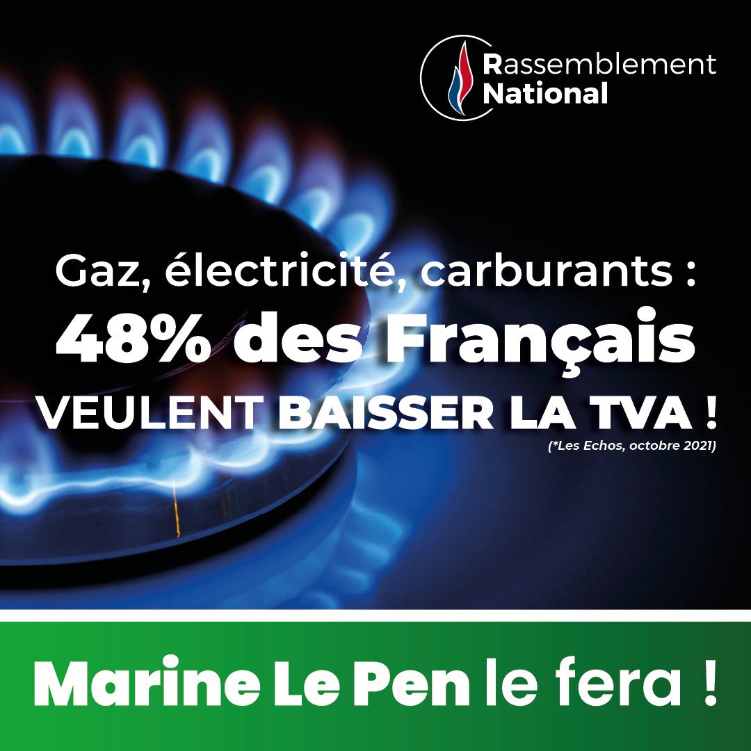RNational_off's tweet photo. 🔴 La solution la plus plébiscitée par les Français pour diminuer le coût de l’énergie, c’est la baisse de la TVA !

Seule Marine Le Pen propose cet allègement de la fiscalité, qui va rendre immédiatement du pouvoir d’achat aux Français !

👉🏻 https://t.co/3pL6xmCYAR https://t.co/fOdeerxHqR