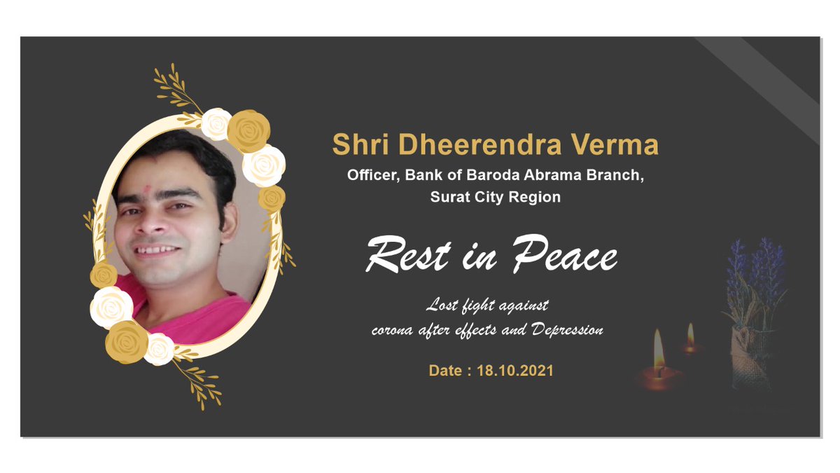 alashshukla's tweet photo. Dheerendra Verma, a banker who was working for @bankofbaroda committed suicide due to depression because of Corona complications.

May god give his family all the strength they need in this tough times.

#RIPBanker https://t.co/9yXAMVj3Dx