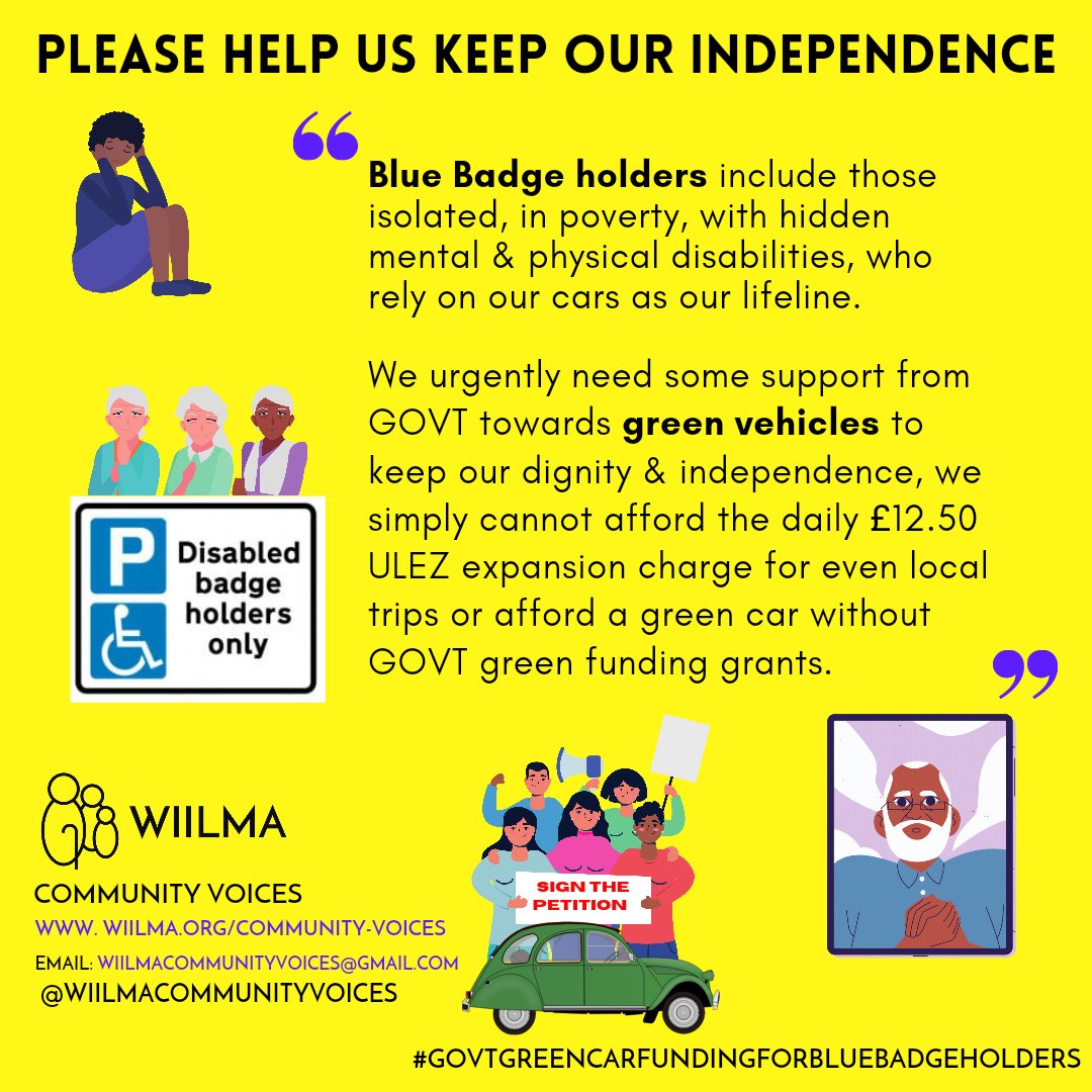 Please RT support #Bluebadge holders=#hiddendisabilities, #vulnerable #isolated extremely #anxious #fearful of public/open spaces or face #disabilityabuse 
Please show you care, sign and share #petition visit wiilma.org/community-voic… for petition or change.org/p/department-f… #ULEZ