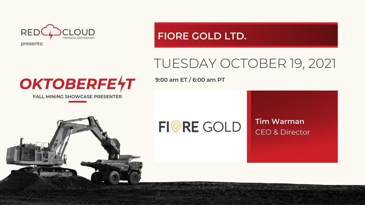 Fiore_Gold's tweet photo. Don’t miss our CEO &amp; Director Tim Warman’s presentation at @RedCloudFS’ Oktoberfest conference today at9 am ET. 

Register now: https://t.co/pLez06Is3f

TSX-V: $F | OTCQB: $FIOGF 
#mining #RedCloudConferences #gold https://t.co/is9qKHMrE5