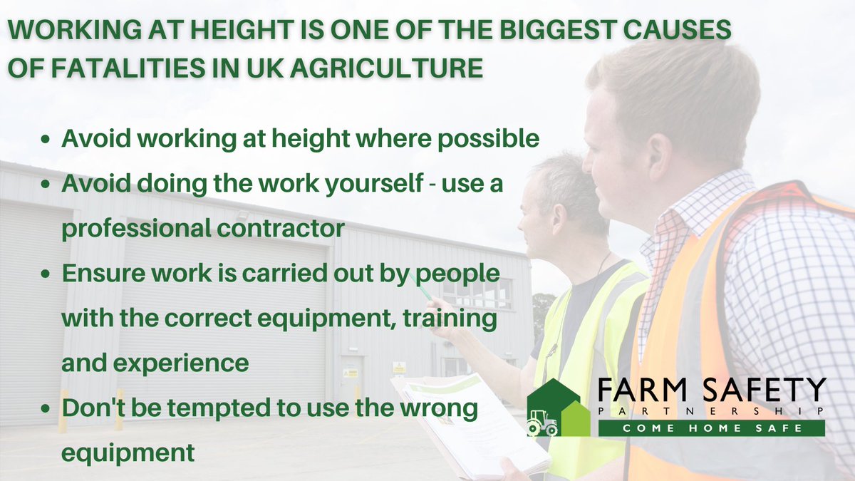 In Q4 we focus on working at height - one of the main causes of injuries and fatalities in UK agriculture. Below are some of the most important considerations when planning and carrying out work at height.

#ComeHomeSafe
#farmsafety
#workingatheight
