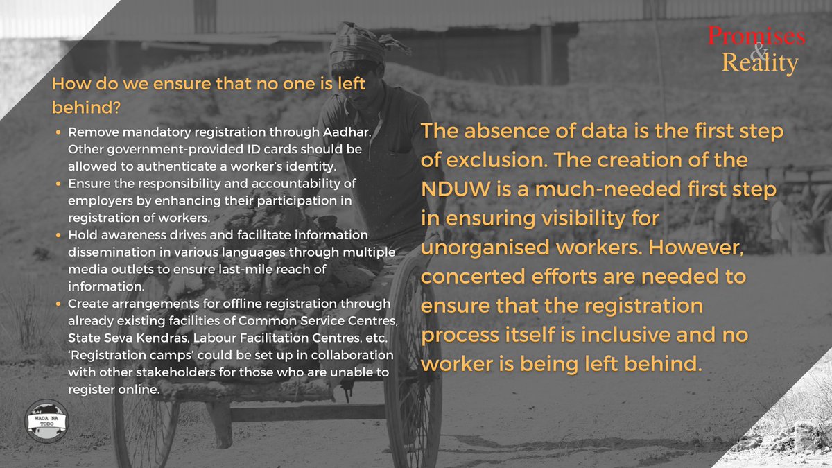 wadanatodo's tweet photo. #PromisesandReality ‘e-Shram Portal’ launched to create the first-ever National Database of Unorganised Workers (NDUW). A required first step to ensure visibility of unorganised workers however efforts are needed to make the registration process more inclusive. https://t.co/Y9EtOGDMQw