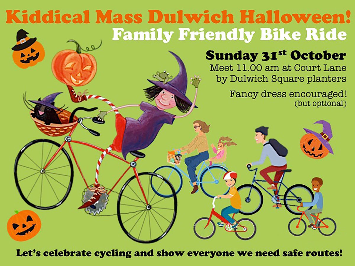 Clean Air Dulwich @cleanairdulwich.bsky.social (@cleanairdulwich) on Twitter photo Join us at the next #KiddicalMassDulwich bike ride on Sunday 31st October 11am, to show your support for #SafeRoutes which are essential to enable more people to switch away from driving.
#KiddicalMass #KidsOnBikes #Halloween2021 #DulwichSquare <a href="/RoseCllr/">CllrCatherineRose</a> Join us at the next #KiddicalMassDulwich bike ride on Sunday 31st October 11am, to show your support for #SafeRoutes which are essential to enable more people to switch away from driving.
#KiddicalMass #KidsOnBikes #Halloween2021 #DulwichSquare <a href="/RoseCllr/">CllrCatherineRose</a>