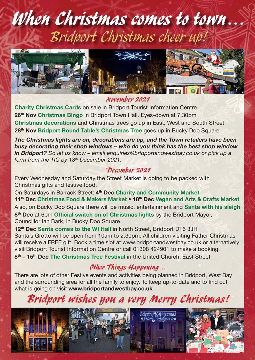 BridportCheer's tweet photo. Can we mention Christmas yet? We have made the decision not to hold our usual Christmas Cheer evening but instead #Bridport will be celebrating the festive period for the whole of December! Follow us to keep up to date with everything planned to celebrate Christmas in Bridport! https://t.co/4cFxVyHjFh
