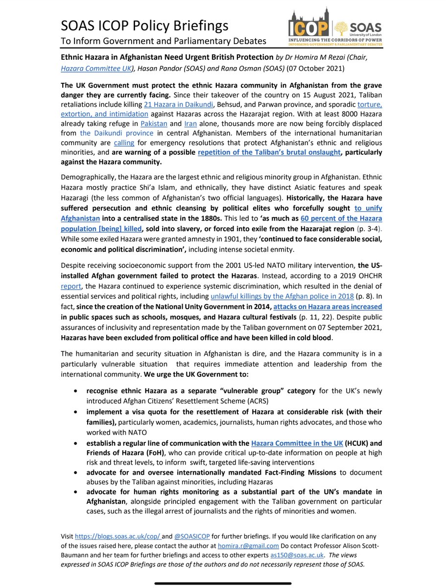 SOASICOP's tweet photo. Ethnic Hazara in Afghanistan Need Urgent British Protection

Dr Homira M Rezai of Hazara Committee UK, Hasan Pandor and Rana Osman of SOAS urge the Government to protect the ethnic Hazara community from Taliban danger

READ: https://t.co/33RsOYxIDF
LISTEN: https://t.co/qrhzyPxucb https://t.co/QKQJ7yqyTL