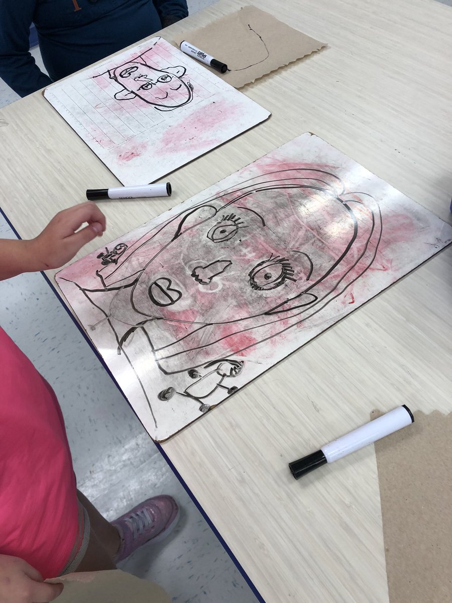 FergusMs's tweet photo. 1st grade artists practice portraits on white boards! Excited to start our family portraits on large drawing paper this week!🙌🏼🎨🥰 #MVWSart #artedforever #MVWSBackstrong #1stgradeart https://t.co/fjyRPkSYzV