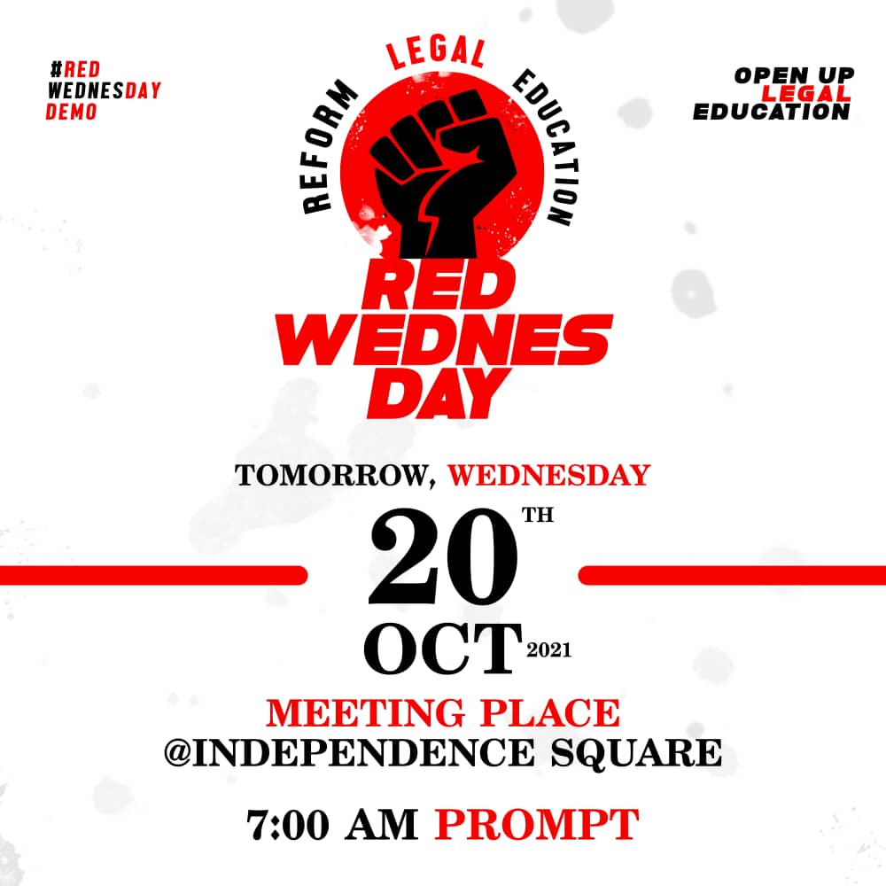 LawStudentsGH's tweet photo. We're not backing down till we see positive change. The practice of the Law should not be the preserve of a few. 
#OpenUpLegalEducation
#RedWednesday
#AdmitAllCandidatesWhoHad50
#AdmitThe499 https://t.co/N4xUFNSwNo