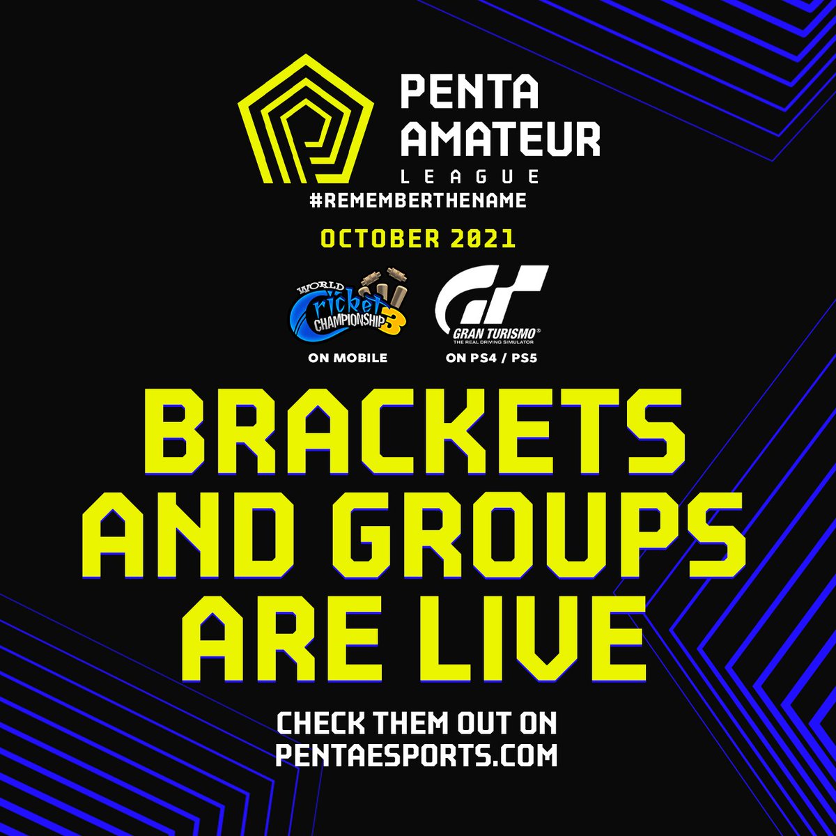 pentaesports's tweet photo. The brackets & groups for 'Penta Amateur League' for October 2021 are now live!
Visit https://t.co/gGnZeMu88b to check them out!
#pentaesports #rememberthename #pentaamatureleague #amateurgamer #wcc3 #tournamentbrackets #worldcricketchampionship3 #granturismo #amateurleague https://t.co/bBXAjjH9SW