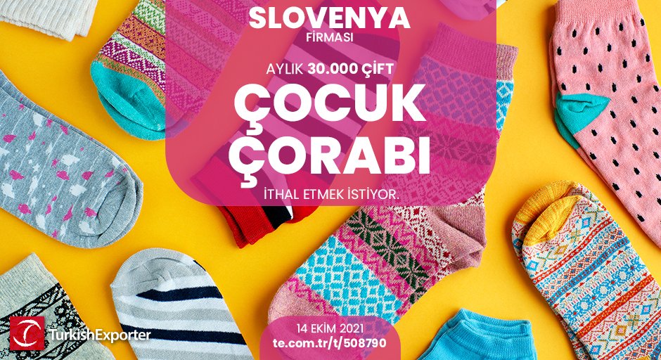 ihracatcomtr's tweet photo. 💡İhracat Fırsatı!
📍Slovenya firması, aylık 30.000 çift çocuk çorabı ithal etmek istiyor.
⭐Bu ihracat fırsatının detaylarına erişmek için linke tıkla!
https://t.co/huocmivraJ
#ihracat #export #import #çorap #çocukçorabı #giyim #socks #babysocks #kidssocks #anklesocks https://t.co/oXmfpr0dNB