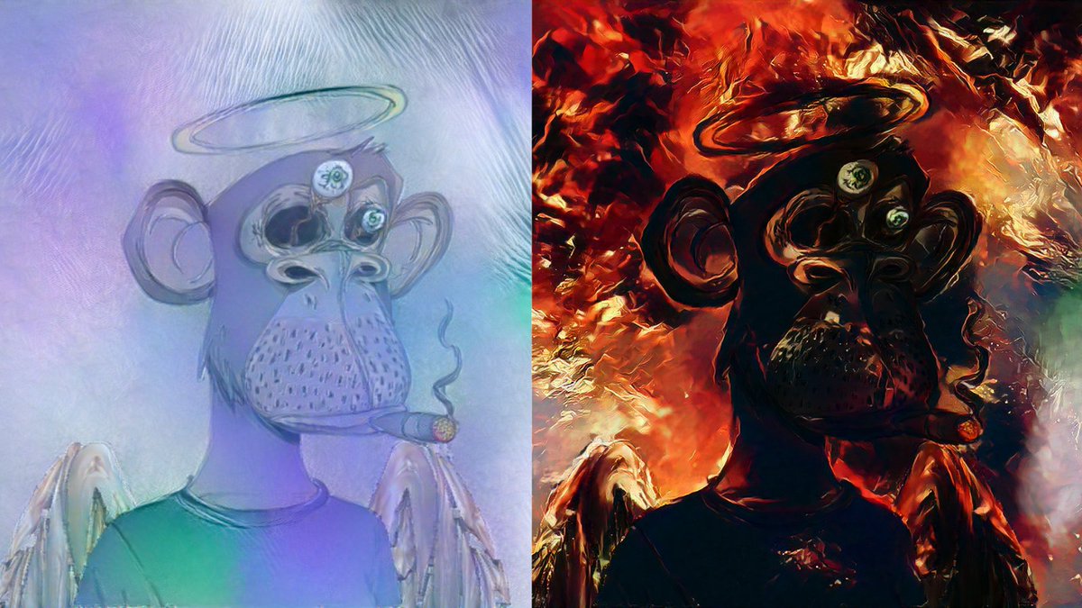 GenAlchemyLab's tweet photo. The BETA LAB EXPERIMENT is fully fired up! One of our Alchemists has taken upon himself to banish his "Angelic" Genesis Ape into the Abyss π₯
Title: "The Fall from Genesis"
Epoch: Satanic
Owner: @ajt0x01
#BetaLabExperiment #GenerativeAlchemyLab #NeuralNetworks #AI #NFT https://t.co/HJpNxs0S9K