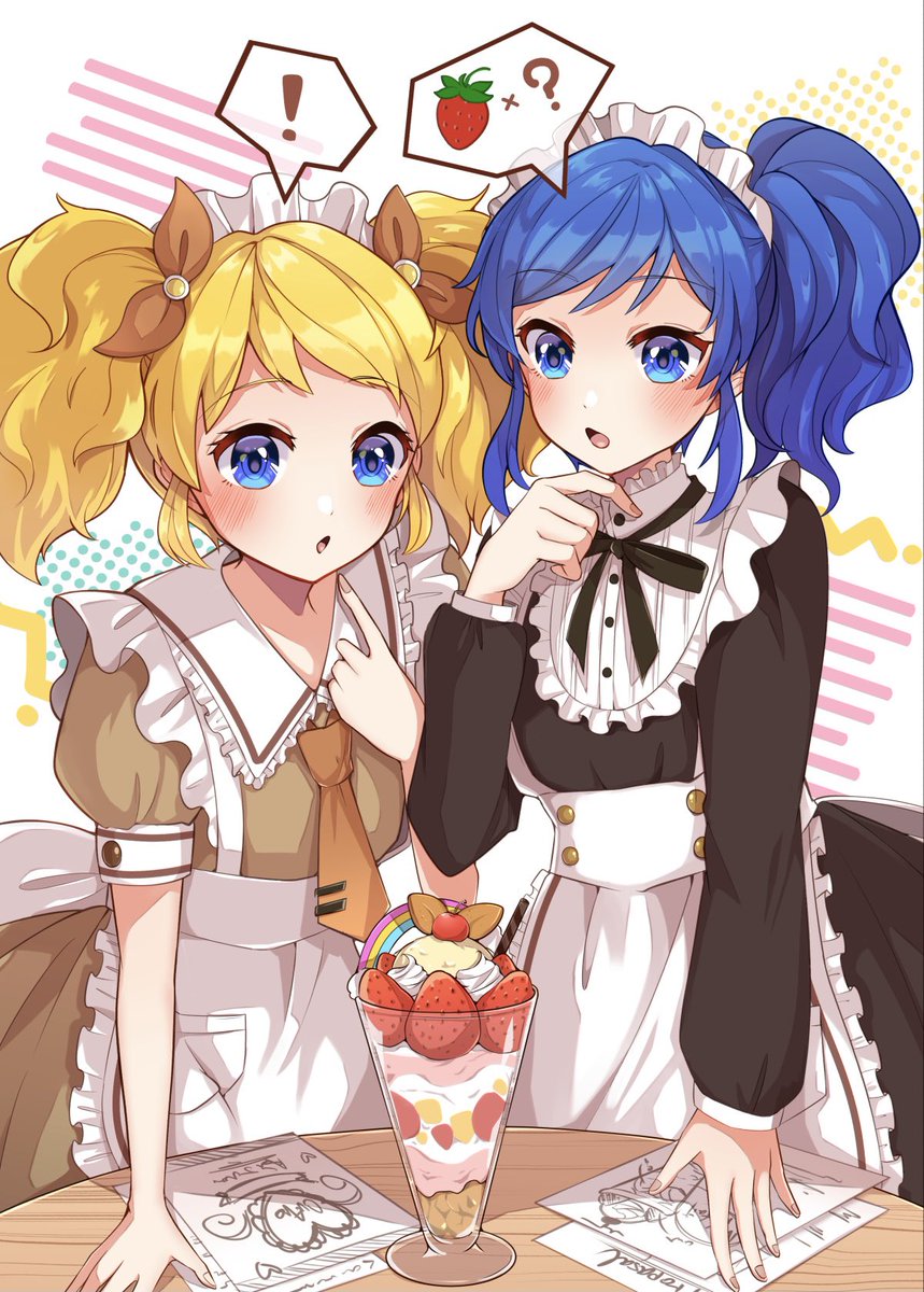 kiriya aoi multiple girls blue eyes 2girls blue hair maid blonde hair maid headdress  illustration images