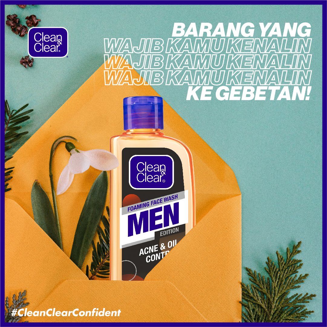 Buat gebetan kamu yang masih cuci muka pakai sabun mandi, coba deh kenalin dia sama Clean &amp; Clear Foaming Face Wash Men. Busa lembutnya bantu lawan 99,8% bakteri penyebab jerawat dan kontrol minyak hingga 8 jam.

#CleanClearConfident