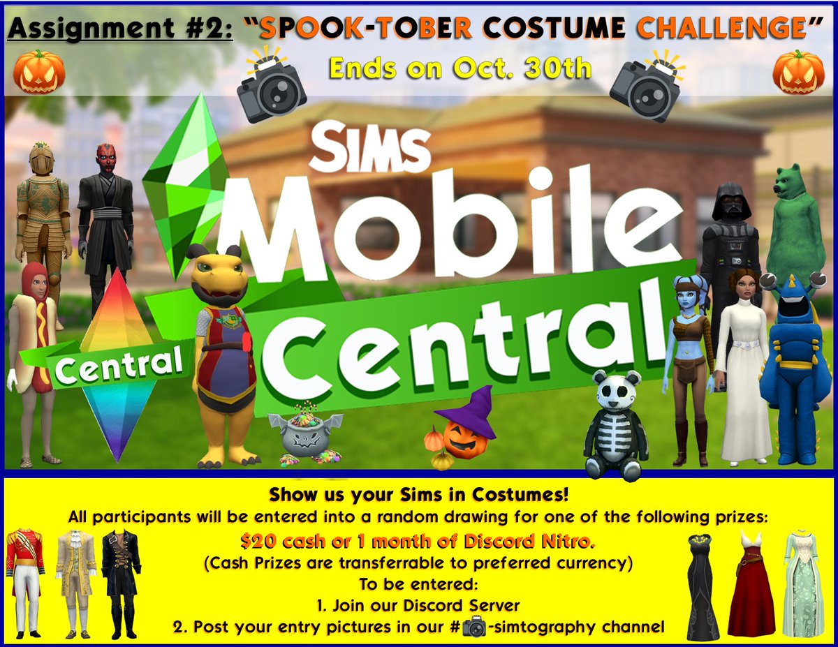 sims_central's tweet photo. Sims Mobile Central Simtography Assignment #2:
"SPOOK-TOBER COSTUME CHALLENGE"
Show us your Sims in costumes!
Join our Discord server to participate:
https://t.co/91lG7Lk6Nj
#TheSimsMobile #SpookTober #SimsMobileCentral https://t.co/jF6gJeBv8d