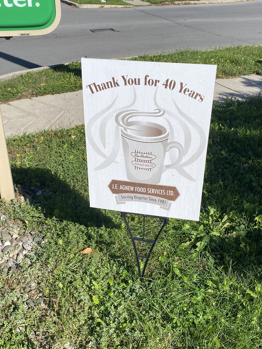 digi_graphics's tweet image. Congratulations to J.E.Agnew Foods for 40 years of Tim Horton’s in Kingston. Thanks for the chance to design and produce these for you and for keeping local!