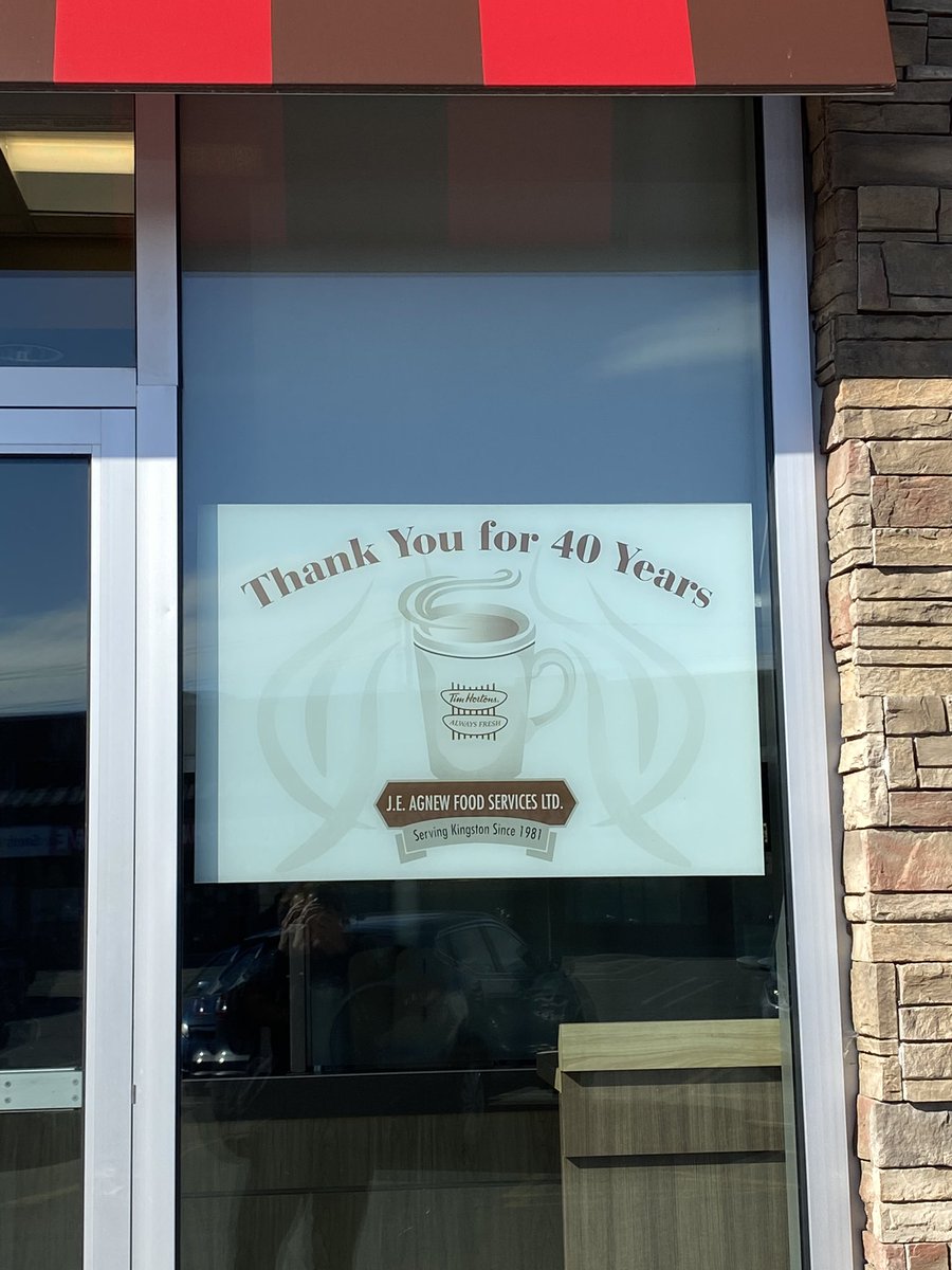 digi_graphics's tweet image. Congratulations to J.E.Agnew Foods for 40 years of Tim Horton’s in Kingston. Thanks for the chance to design and produce these for you and for keeping local!