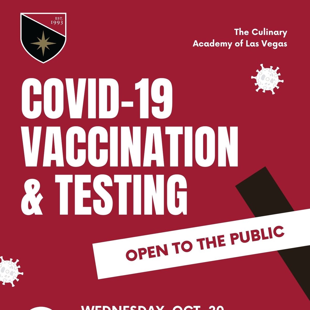 CulinaryLV's tweet photo. The @SNHDinfo  will be hosting a COVID-19 testing and vaccination clinic on our campus tomorrow! The clinic is FREE of charge and open to the public from 11 am to 1 pm in our Events Center (710 W Lake Mead Blvd, North Las Vegas). No appointment necessary! #LasVegas #CALV #Vegas https://t.co/DSgvIz4S3h