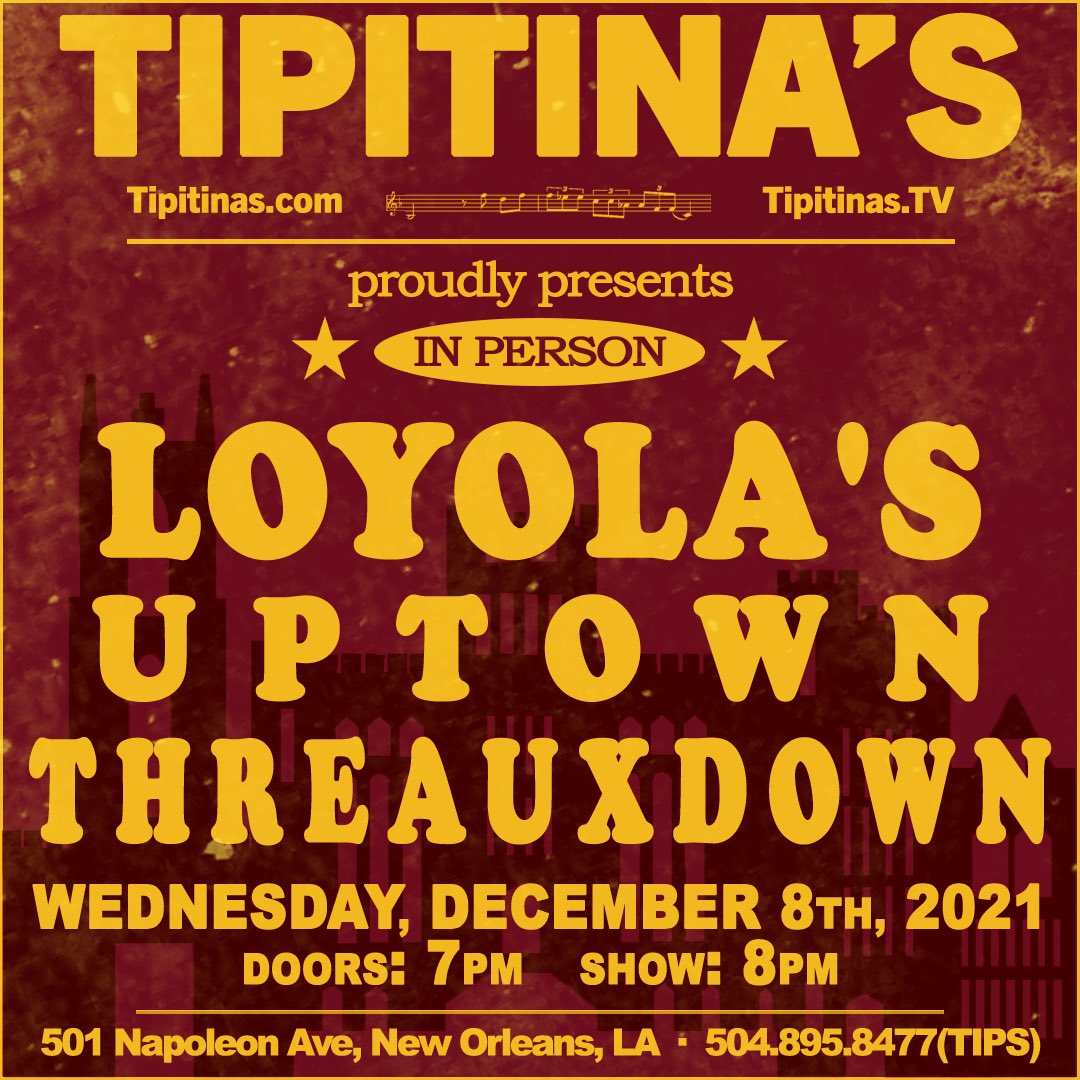 What happens when Tipitina’s starts working w/ higher education?…

We let Loyola University take over the club for a night and showcase upcoming performers w/ the Uptown Threauxdown!

Tickets go on sale this Fri, 10/22 at 10AM CT!

More info available at Tipitinas.com