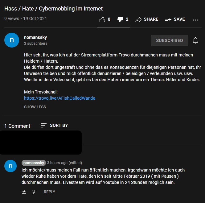 _Anjouli_'s tweet photo. Udo versucht nun, auf youtube seine traurige geschichte zu verbreiten 🥳 neuer kanalname: "nomanssky" - alle mal liken gegen "Hass / Hate / Cybermobbing im Internet" https://t.co/1VKc9m3H4V https://t.co/O54bN0P128