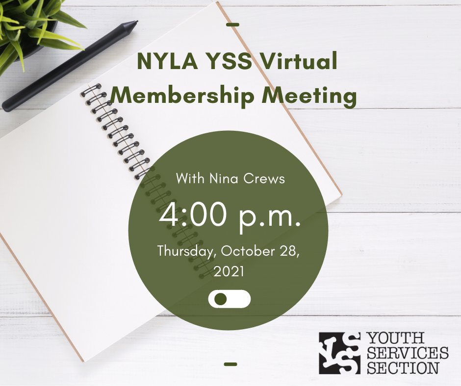 YSSNYLA's tweet photo. Save the date for the NYLA-YSS Virtual Membership Meeting!

After the brief membership meeting, we will welcome a presentation from Nina Crews! 

Please register here to receive the link to this event: https://t.co/DwZLBLcrlm https://t.co/OiadPvZpgu