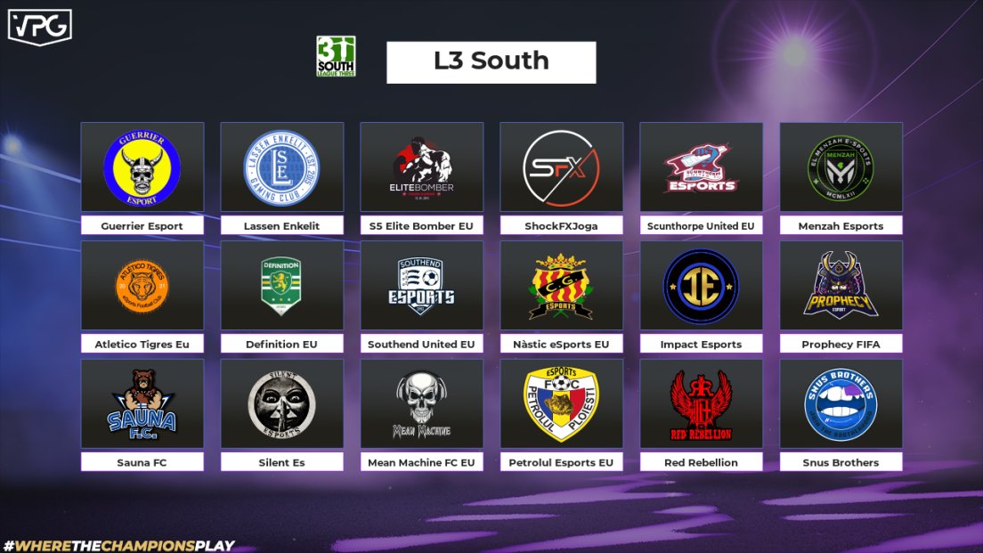 🏆 <a href="/VPGEurope/">Virtual Pro Gaming | Europe</a>
🇪🇺 L3 North and South

🙌 Best of luck to all the teams competing for the first season on @EASPORTSFIFA !

📆 Season begins on the 25th October! 

#VPG #ProClubs #FIFA22