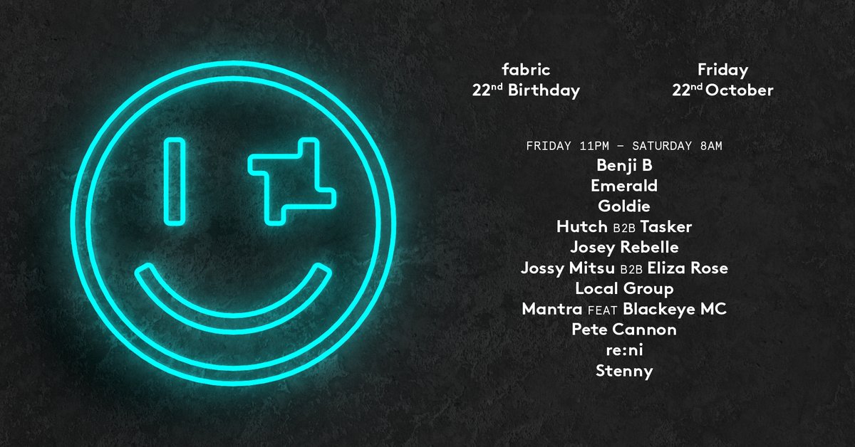 I'll be there celebrating @fabriclondon's 22nd Birthday this Friday, 22nd Oct 📢 ra.co/events/1459239