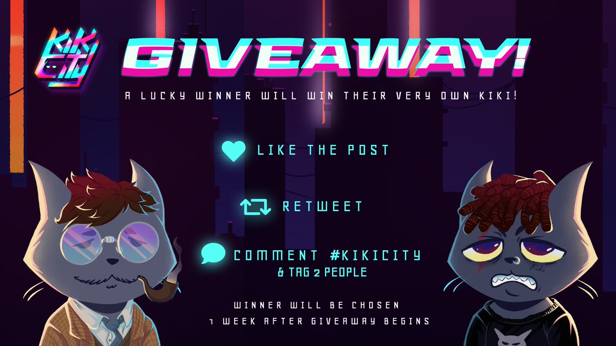 KikiCityNFT's tweet photo. ⭐ KIKI CITY GIVEAWAY ⭐

🏆 PRIZE: 1 WINNER WILL WIN A KIKI!

👑 RULES TO ENTER:

1️⃣ LIKE THIS POST
2️⃣ RETWEET
3️⃣ COMMENT #KIKICITY AND TAG 2 PEOPLE

The giveaway ends in 48 hours! The winner will be announced in 1 week! @KikiCityNFT

#NFTGiveaway #NFTGiveaways #NFTCommunity https://t.co/TpabAx8Mpq