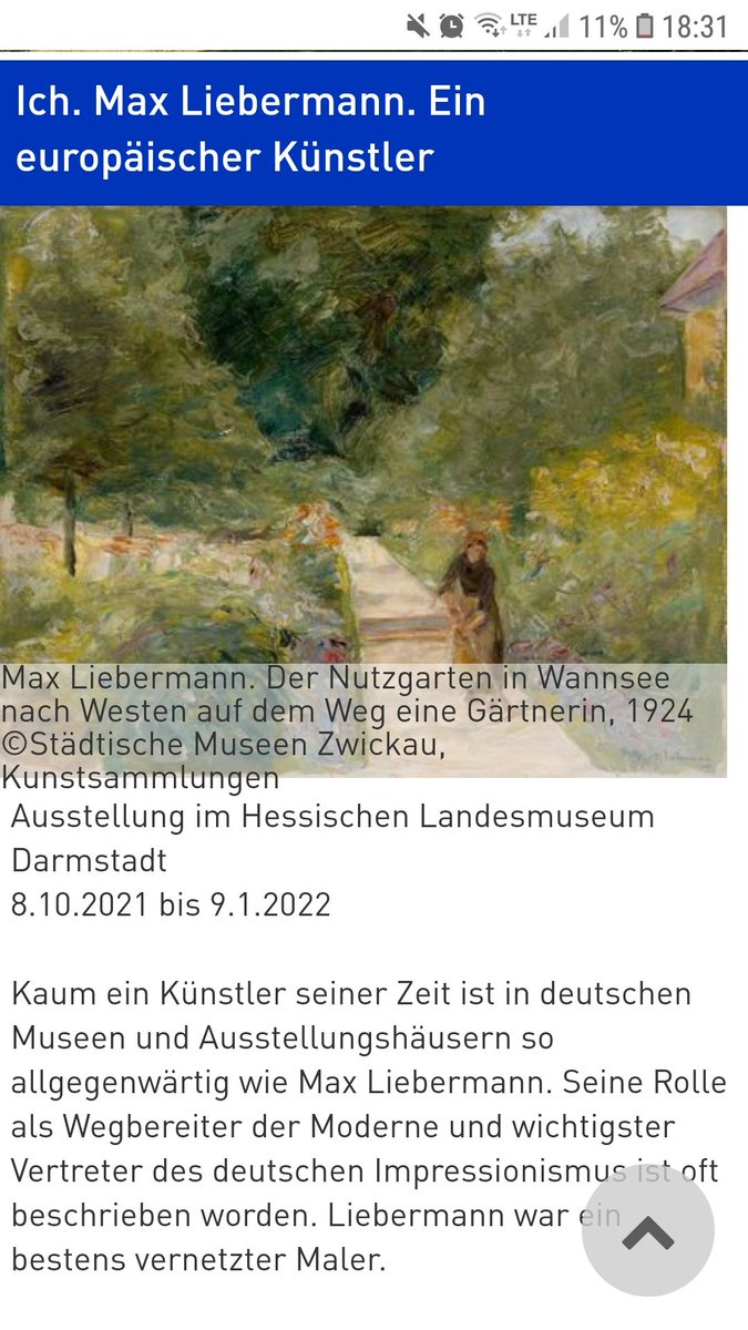 AnjaLWeinberger's tweet photo. Eine tolle Ausstellung!

#hingehen #liebermann #ausstellung #impressionismus #darmstadt @darmstadt #TrotzAllemKultur #kultur #museum https://t.co/jMyuITKKiU