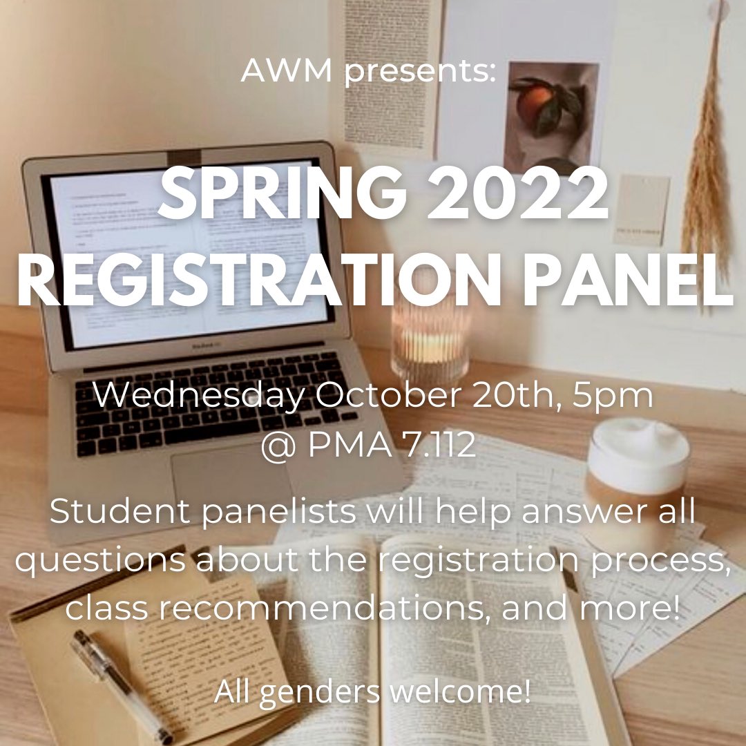 AwmTexas's tweet photo. Forget about registration stress with our registration panel! Featuring amazing student panelists that can give you tips on how to build your schedule, recommend both math and core classes, and try to solve any question that might come up! Tiffs Treats and Pizza provided!🤤🍕🍪 https://t.co/TRT0iFByYO