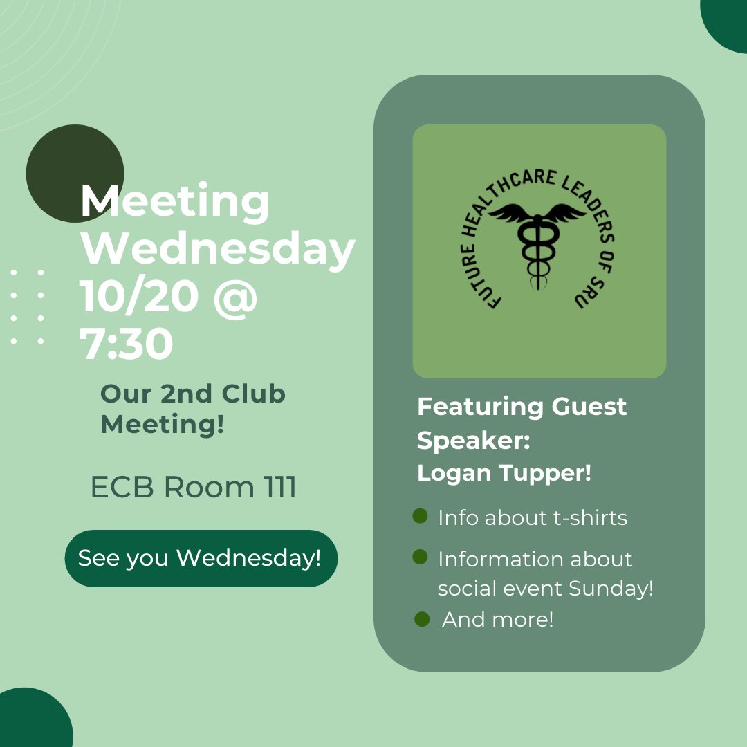 FHL_SRU's tweet photo. Our 2nd club meeting is this Wednesday, 10/20 @ 7:30pm in ECB room 111! See you then! https://t.co/d4MhAyTxBj