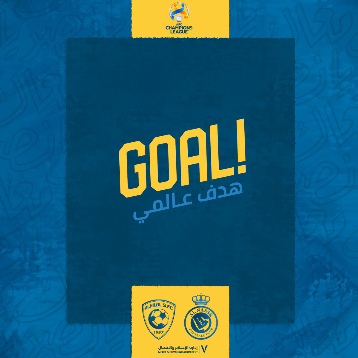 AlNassrFC's tweet photo. ⚽ | قوووووووووووووووول! 🤩💛
تاليسكا ينجح  بتسجيل هدف العالمي الأول

#دوري_أبطال_اسيا
#النصر_الهلال ⁧#معاك_يانصر https://t.co/JKyPg3F3bV