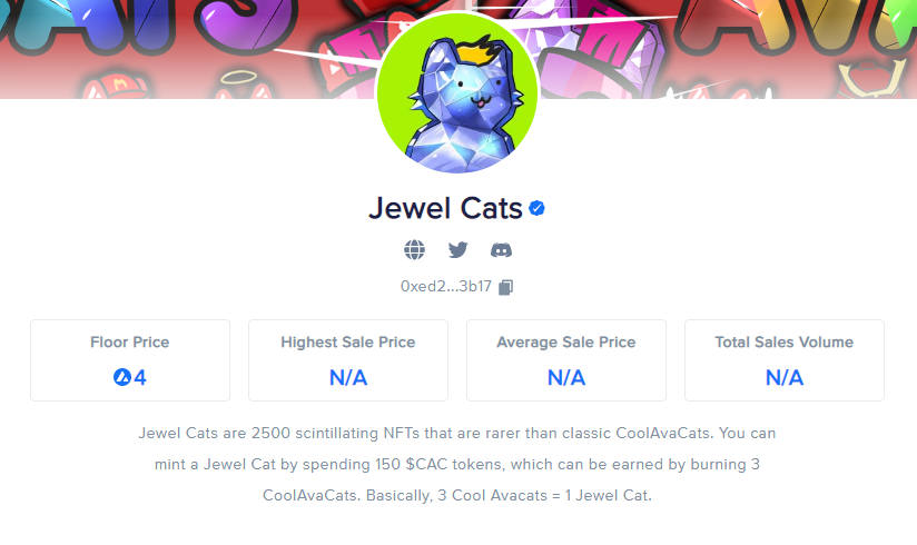 📢Jewel Cats collection just got verified by <a href="/NFTradeOfficial/">NFTrade</a> !

Check this up cats : app.nftrade.com/assets/avalanc…

#Avalanche #AvalancheRush #NFT #NFTGiveaway