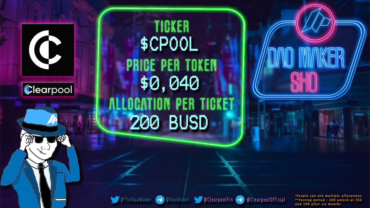 SHO — <a href="/ClearpoolFin/">Clearpool</a>

Research Page: daomaker.com/company/clearp…

Merit Round Details:

Start: 26th of October
Deadline: 27th of October

$CPOOL $DAO