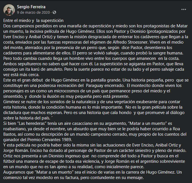 "El montecito donde viven los personajes es un como un microcosmos de un país que permanece preso del miedo y el sinsentido" Recordamos esta reseña de Sergio Ferreira sobre #MataraunMuerto. 
¡Seguimos en cartelera! 😊🎥
facebook.com/permalink.php?…