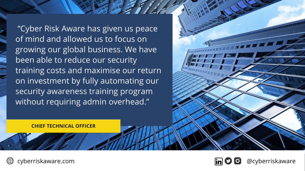 cyberriskaware's tweet photo. Interested in learning how we helped our customer influence strong security behaviours and reduce employee risk by 80%? Click the link to request the full case study! https://t.co/TAPc937htw
#realtimetraining #behaviourchange #cyberbehaviour #cybersecurity https://t.co/HxSONtgfyg
