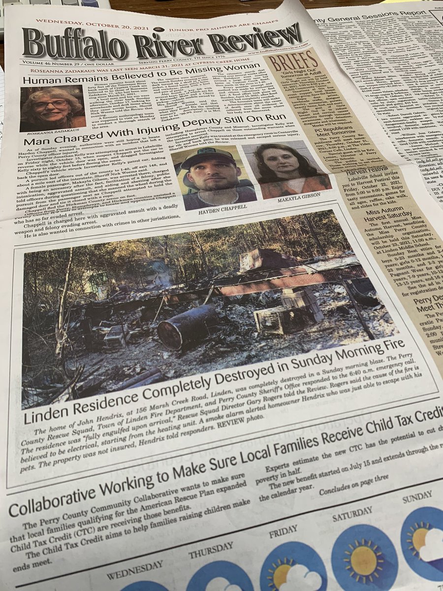 KariBear221's tweet photo. This weeks issue available now! #MissingPerson #InjuredDeputy #HouseFire #PerryCountyTN https://t.co/LKQvdtNF5Z