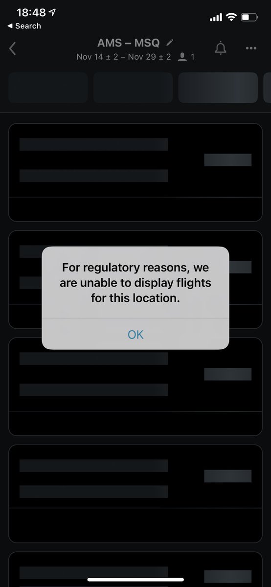 TheWolfHustle's tweet photo. @KAYAK unwilling to show flights to Minsk, Belarus… falsely stating regulatory reasons prohibit them https://t.co/nqhQh9zwF3