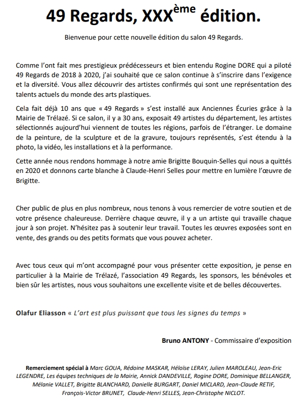49Regards's tweet photo. Du vendredi 22 octobre au dimanche 7 novembre 2021, venez découvrir les créations des artistes présentés lors de la XXXème édition du #Salon #49Regards aux Anciennes Écuries des Ardoisières à Trélazé.
Découvrez le message de Bruno Antony, le commissaire du salon.
#art #exposition https://t.co/IBQM6BOFC3
