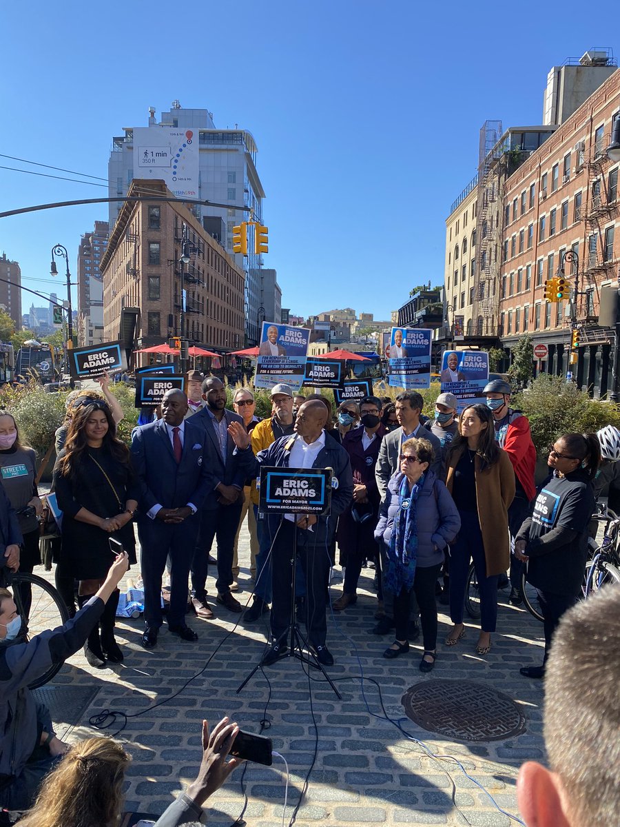 Today I heard NYC’s next mayor <a href="/ericadamsfornyc/">Eric Adams</a> describe his plans to reimagine our streets. Protected bike lanes, expanding shared e-bikes/scooters, accessibility &amp; a message to drivers: streets must be shared. Plus, he will bike to City Hall! More here: ericadams2021.net/wp-content/upl…