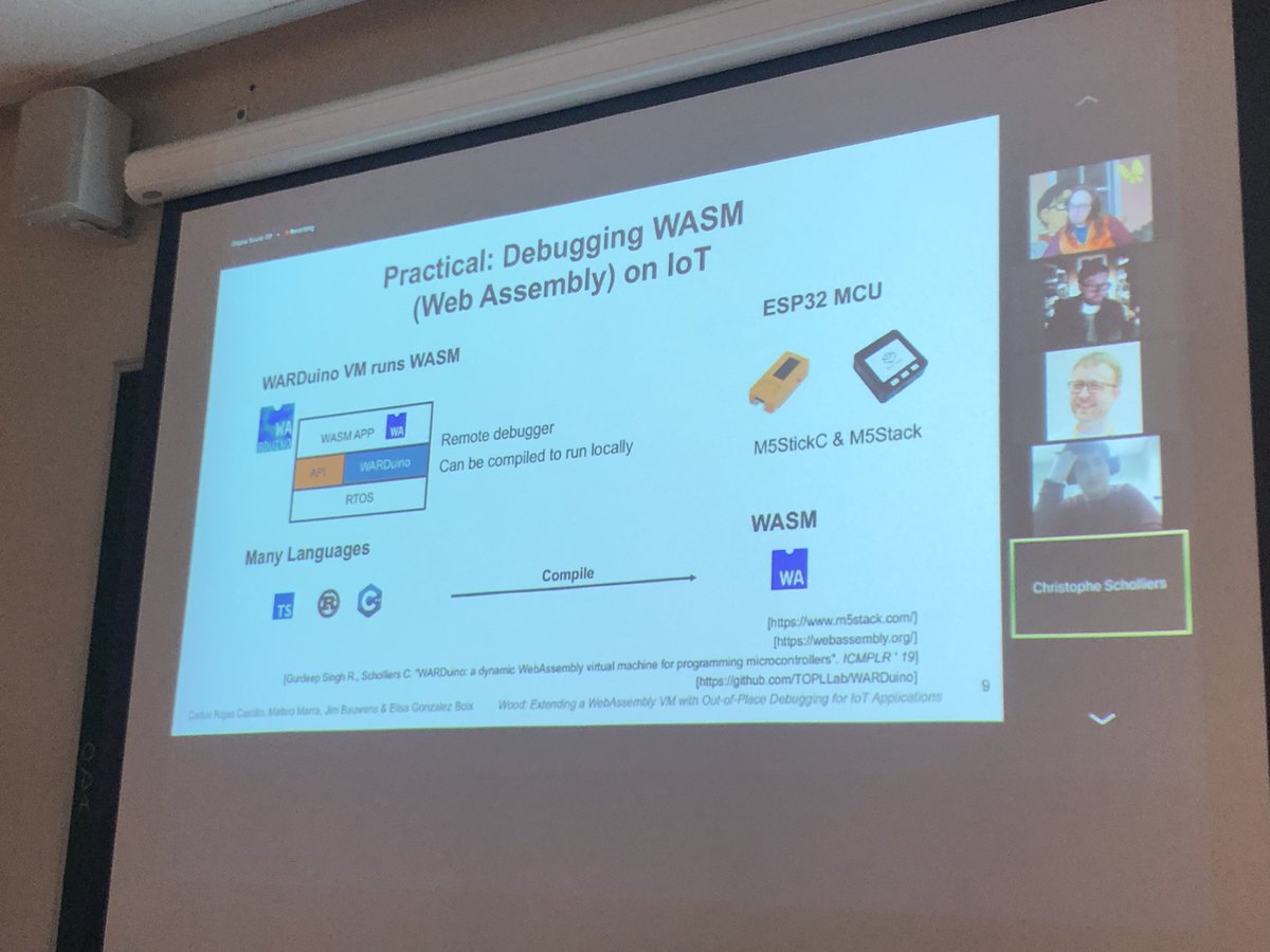 elisagboix's tweet photo. Some action shots from @carllocos presenting “WOOD: Extending a WebAssembly VM with Out-of-Place Debugging for IoT applications” at @VMIL2021 #SPLASH2021 Preprint available at https://t.co/5FqoYHgetQ https://t.co/ROtcMbuH73