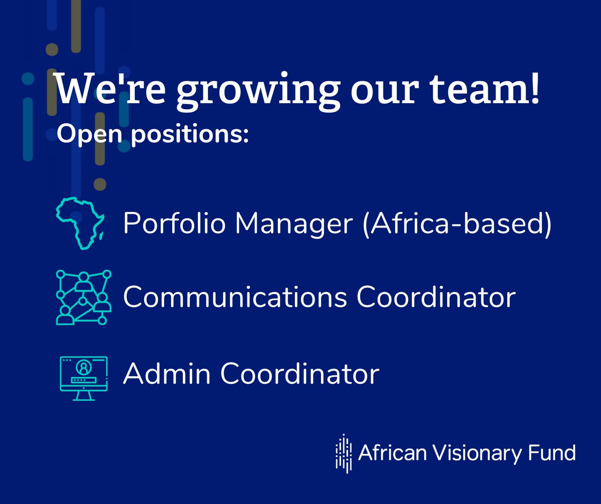 African_Collab's tweet image. We’re growing our team! Check out our LinkedIn page to see all the job openings &amp;amp; learn more: linkedin.com/company/africa…

#AfricanVisionaries #SocialInnovators #AfricanVisionaryFund #AfricanFounders #growth