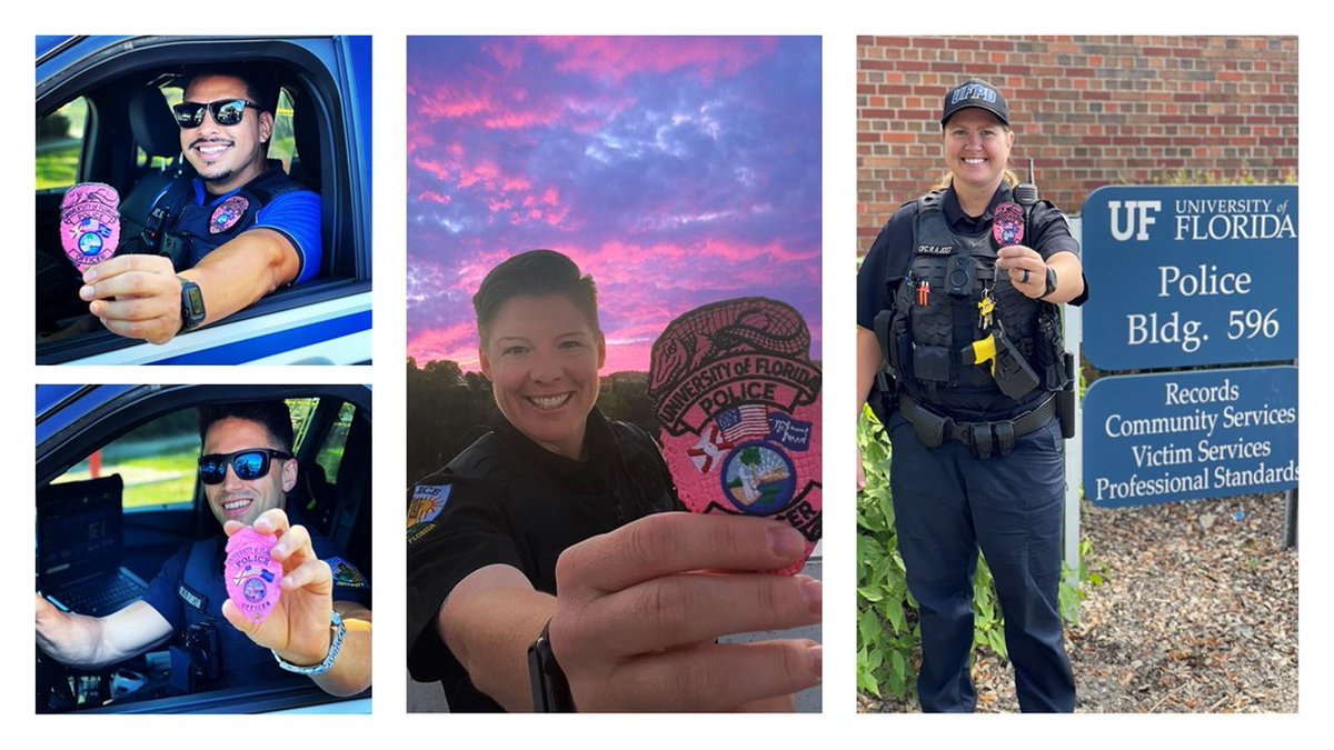 UFPublicSafety's tweet photo. Kicking off #BreastCancerAwarenessMonth with Officers showing their support for the Pink Patch Project in order to raise awareness for #breastcancer.
Think Pink. Wear pink. Talk pink. Never give up hope.
#BCAM21 https://t.co/uXlYZ6gu96