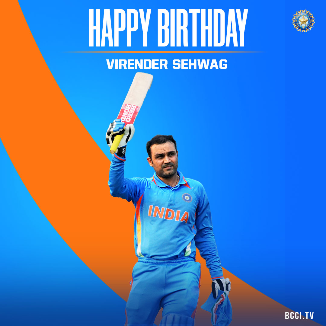 BCCI's tweet photo. 3⃣7⃣4⃣ intl. matches 👌
1⃣7⃣2⃣5⃣3⃣ intl. runs 💪
Only #TeamIndia cricketer with two Test triple tons 🙌
Second batsman to score an ODI double hundred 👍
2⃣0⃣0⃣7⃣ World T20 &amp; 2⃣0⃣1⃣1⃣ World Cup-winner 🏆 🏆

Here's wishing @virendersehwag a very happy birthday. 🎂 👏 https://t.co/kBVgNvhJFf