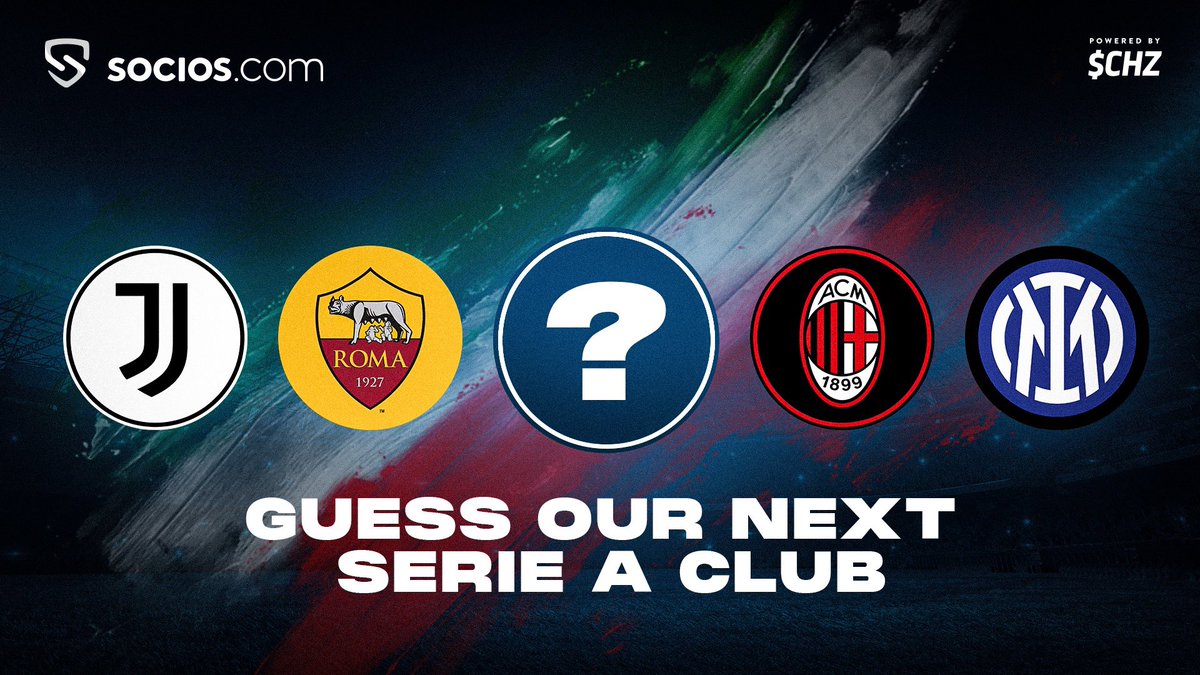 socios's tweet photo. A new club will soon join the Socios Serie A fam 🙌🏻

Guess who it is for a chance to win some limited edition Socios merch

To enter:
✅ Follow
✅ Tag the club you think will join 
✅ RT

⚡️ $CHZ https://t.co/egMZNeR8nW
