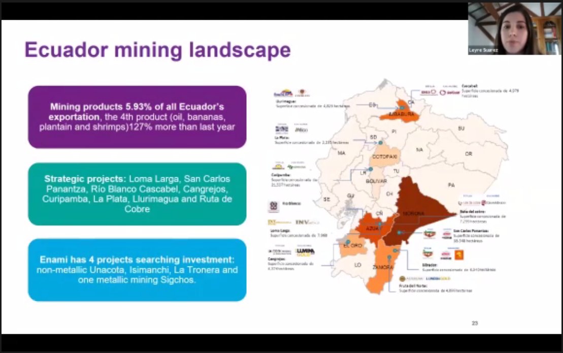 ¨Mining is one of the industries that will help Ecuador with its financial issues¨, mencionó nuestra Directora Legal <a href="/leyresuarez/">Leyre Suárez</a> en el webinar ¨Latest trends in mining disputes in Canada and Latin America¨ organizado por <a href="/Dentons/">Dentons</a>. 
#Mining #disputeresolution #Ecuador #Dentons