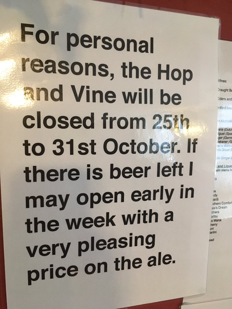 Just a quick reminder that I plan to close the bar next week. However, there is a possibility that I may open beyond Saturday if I have beer left in open casks to sell. I will keep social media posted day by day.