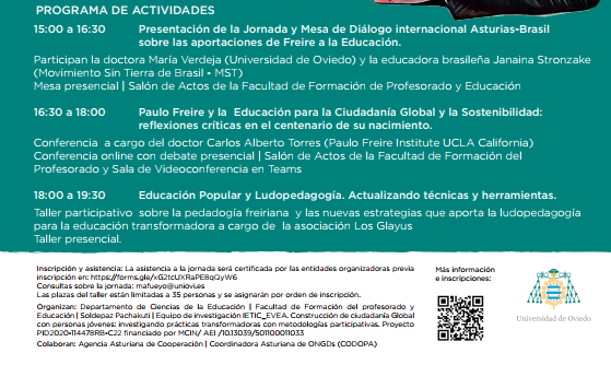 InnovaUniovi's tweet photo. El próximo 25 de octubre se celebrará, en modalidad presencial y virtual, la #jornada: 100 años de Paulo #Freire. #Educación Transformadora para la #ciudadanía global. Inscripción gratuita a través de  https://t.co/LGChcJKuJo https://t.co/gu7GU1zBe6