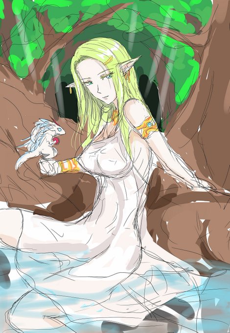 色塗り工夫すればもっといい感じになるはずなので、後日リベンジしてみようと思います
お絵かき始めたころに描いたエルフさんよりは可愛く描けたのではないかと

描きたい主題は変わってないなぁ
金のアクセサリーは魔力増幅系の魔導器という設定がありまして、自分が描くエルフさんは装飾多めなのです 