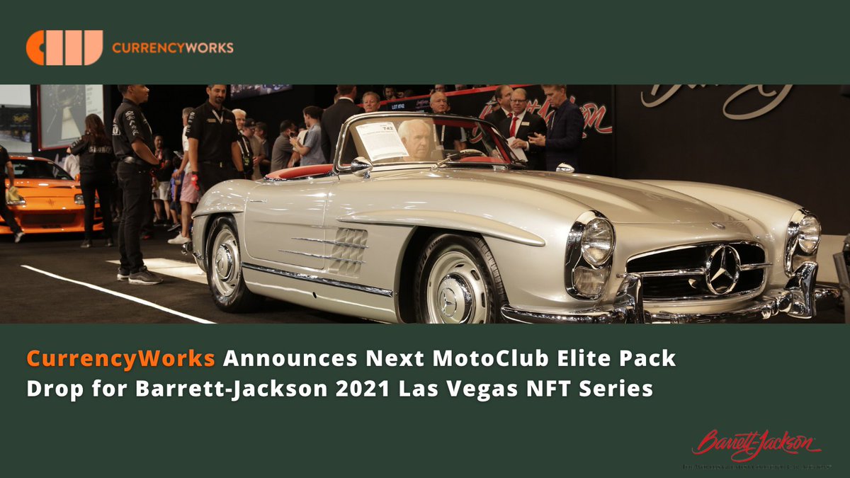 The <a href="/MotoClubDigital/">Motoclub</a> (powdered by @currencywrks) x <a href="/Barrett_Jackson/">Barrett-Jackson</a> Elite packs go on sale on October 26, 2021, are priced at $200 USD per pack and super limited to just 25 packs total. #NFT bit.ly/3np8XUv
