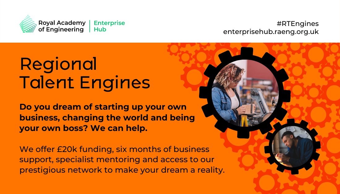 The @RAEng_Hub have launched a new programme! Are you based in Northern England or NI? If you've graduated from college/are an engineer who wants a career change AND are in ideation stage, they can help you develop it further. To apply: enterprisehub.raeng.org.uk/programmes/reg… #RTEngines